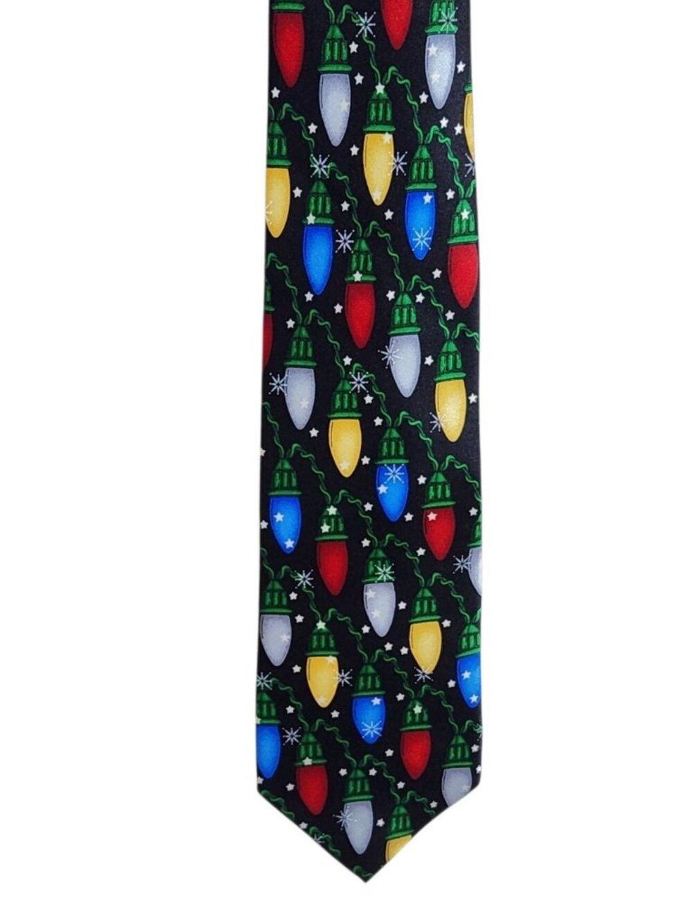 Noel Mens Black Christmas Lights Silk Tie NWOT